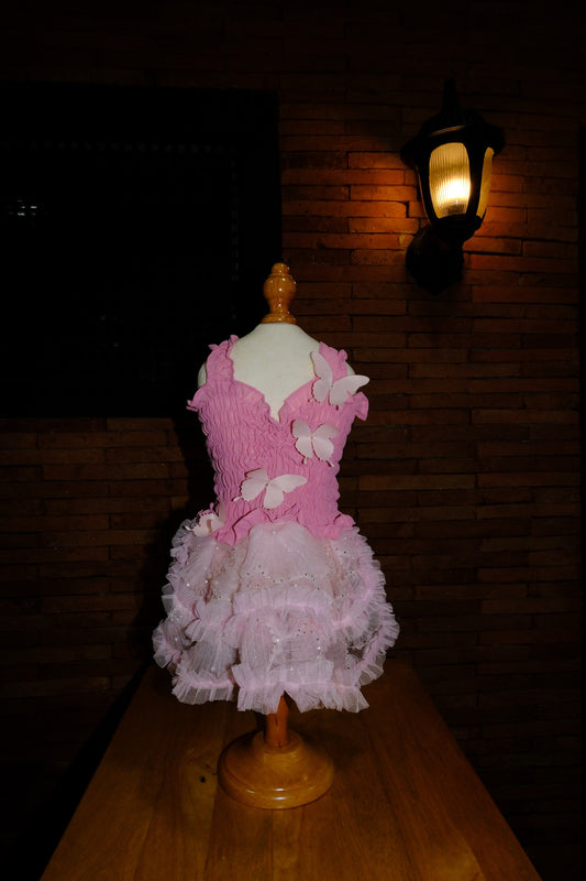 Karol Smocked Chiffon Beaded Dress (Old Rose)